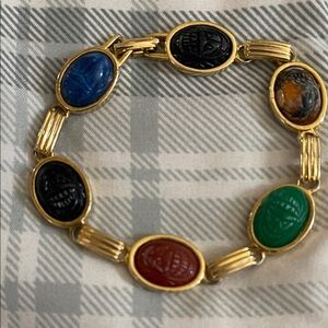Vintage! Gold Bracelet with Multicolor Scarab Accents~ Size 6 1/2